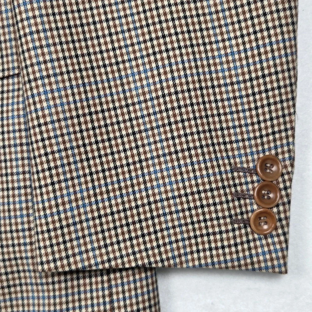 Canali Proposta Blazer Mens 42 L Brown Blue Houndstooth Wool Sport Coat Italy